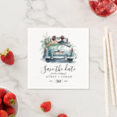 Ehepaar mit Oldtimer-Aquarell Save the Date Serviette (Beispiel)