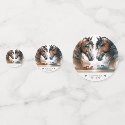 Ehepaar Monogram Brown Pferde Konfetti (Vorderseiten)