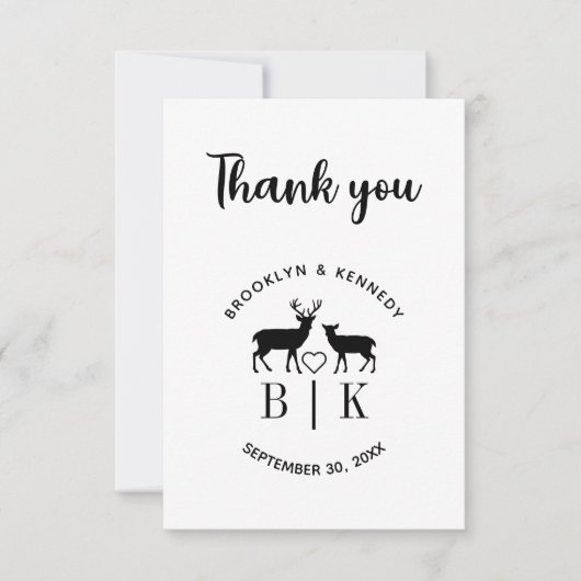 Ehepaar Name Deer Monogram Rustic Country Wedding Dankeskarte (Vorderseite)