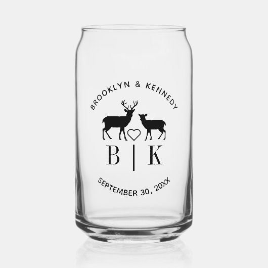 Ehepaar Name Deer Monogram Rustic Country Wedding Dosenglas (Vorderseite)