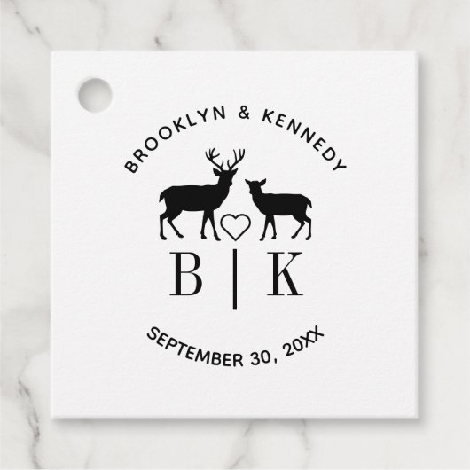 Ehepaar Name Deer Monogram Rustic Country Wedding Geschenkanhänger (Vorderseite)