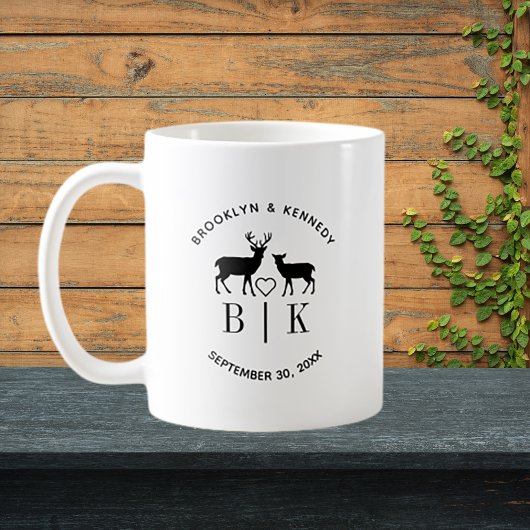 Ehepaar Name Deer Monogram Rustic Country Wedding Kaffeetasse