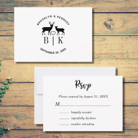 Ehepaar Name Deer Monogram Rustic Country Wedding RSVP Karte
