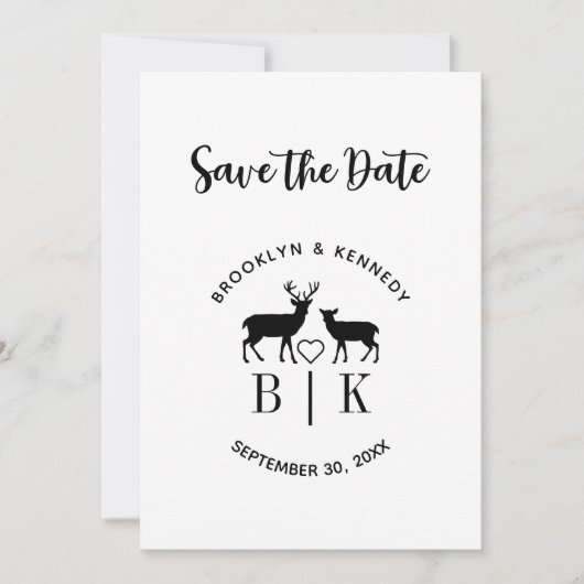 Ehepaar Name Deer Monogram Rustic Country Wedding Save The Date (Vorderseite)
