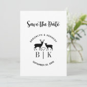 Ehepaar Name Deer Monogram Rustic Country Wedding Save The Date (Stehend Vorderseite)
