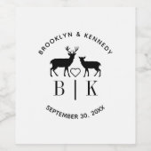 Ehepaar Name Deer Monogram Rustic Country Wedding Weinetikett (Einzelnes Label)
