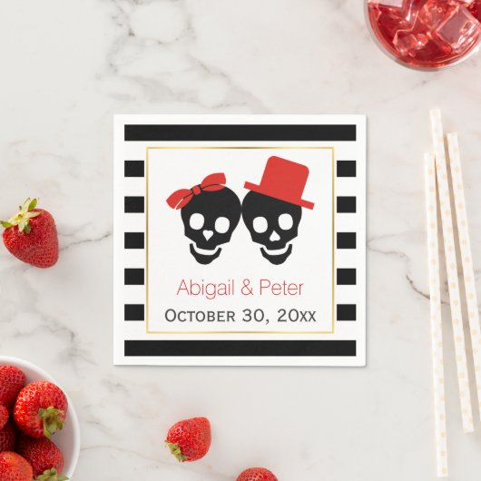 Ehepaar Skulls und Streifen rote Halloween-Hochzei Serviette (Beispiel)