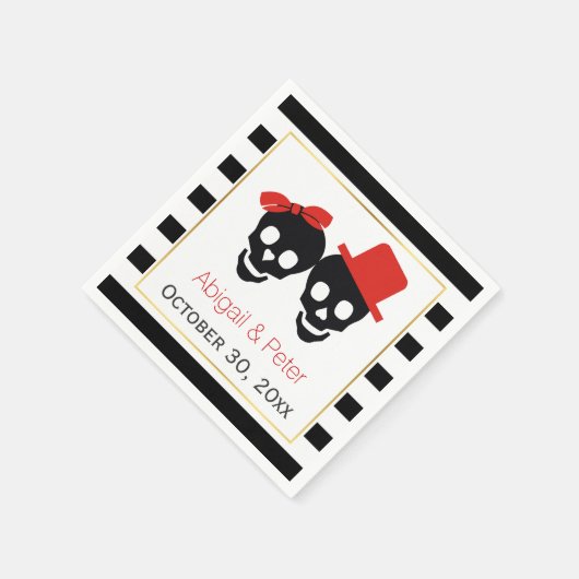 Ehepaar Skulls und Streifen rote Halloween-Hochzei Serviette (Ecke)
