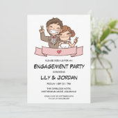 Ehepaare Cartoon Verlobung Einladung (Stehend Vorderseite)