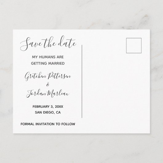 Ehepaare, die meinen Menschen helfen, Save the Dat Ankündigungspostkarte (Rückseite)