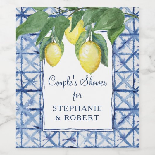 Ehepaare Dusche Elegante Wasserfarbe Zitrone w Shi Weinetikett (Einzelnes Label)