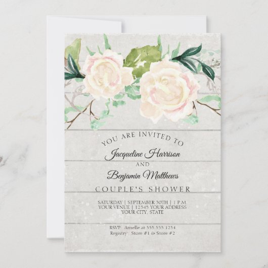 Ehepaare Dusche Rustikales Holz Wasserfarbe Elfenb Einladung (Vorderseite)