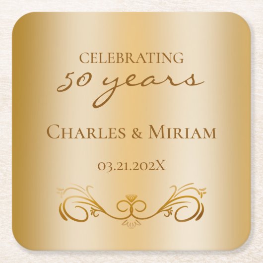 Ehepaare heißen Golden 50. Wedding Anniversary Ges Rechteckiger Pappuntersetzer (Vorderseite)