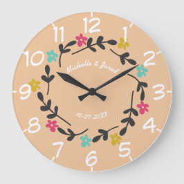 Ehepaare Hochzeit Jahrestag Moderner Blumenkranz Große Wanduhr