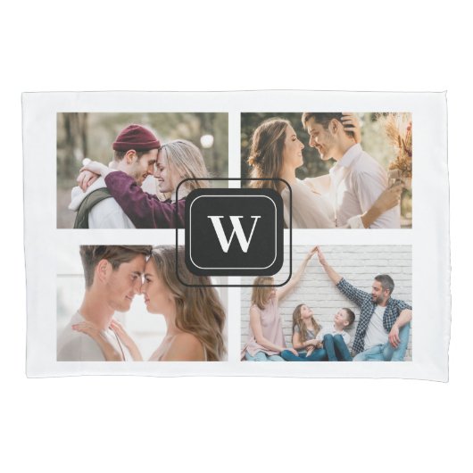Ehepaare Initial 4 Foto Monogram Pillow Case Kissenbezug (Vorderseite)