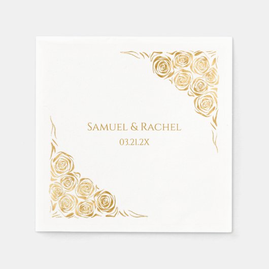 Ehepaare mit Namen Datum handgezogene Gold-Rose Ho Serviette (Vorderseite)