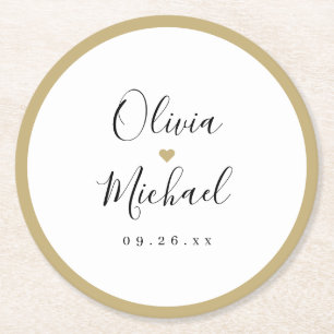 Ehepaare Namen einfache, elegante Drehbuch Hochzei Runder Pappuntersetzer