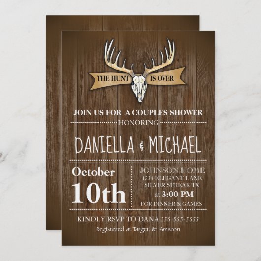 Ehepaare Polterabend Jagd ist vorbei Einladung (Vorne/Hinten)