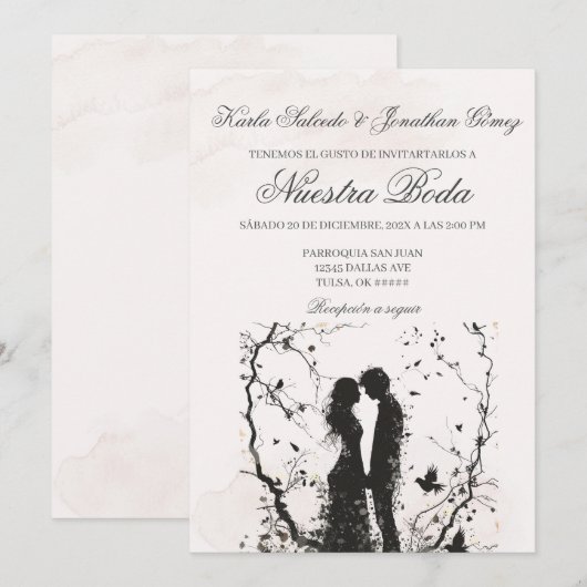 Ehepaare Silhouette Einladung auf Spanisch (Vorne/Hinten)