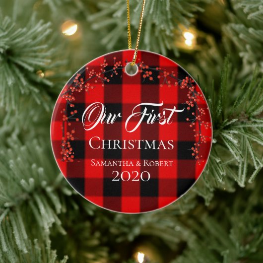 Ehepaare Vorweihnachtsname Datum Kariert Keramik Ornament (Baum)