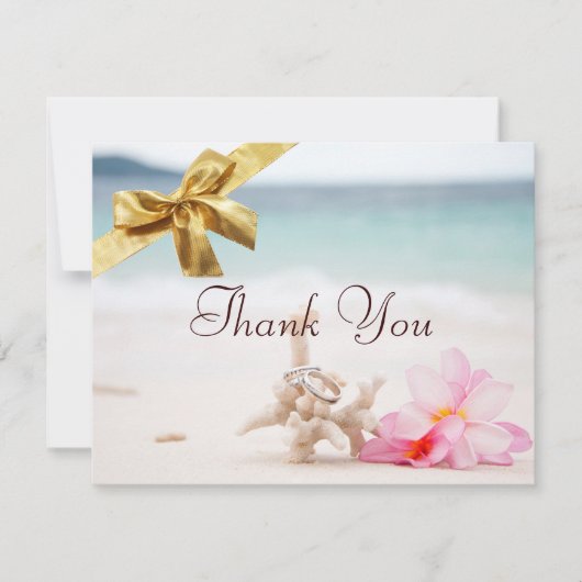 Eheringe auf dem Strand danken Ihnen Card2 Dankeskarte (Vorderseite)