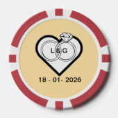 Eheringe in einem Herzen mit Datum und Initialen Pokerchips (Vorderseite)
