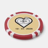 Eheringe in einem Herzen mit Datum und Initialen Pokerchips (Einzeln)