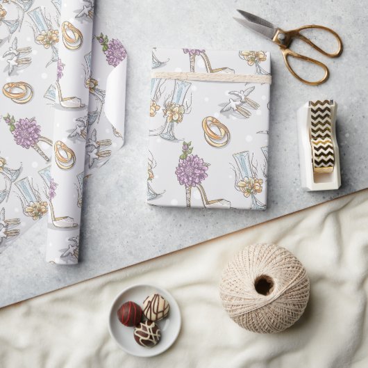 Eheringe und Champagner Geschenkpapier (Kunsthandwerk)
