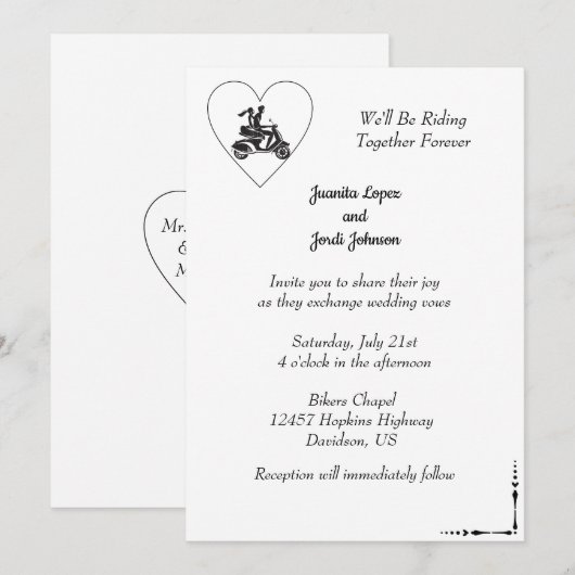 Eheschließung mit Motorrad Einladung (Vorne/Hinten)
