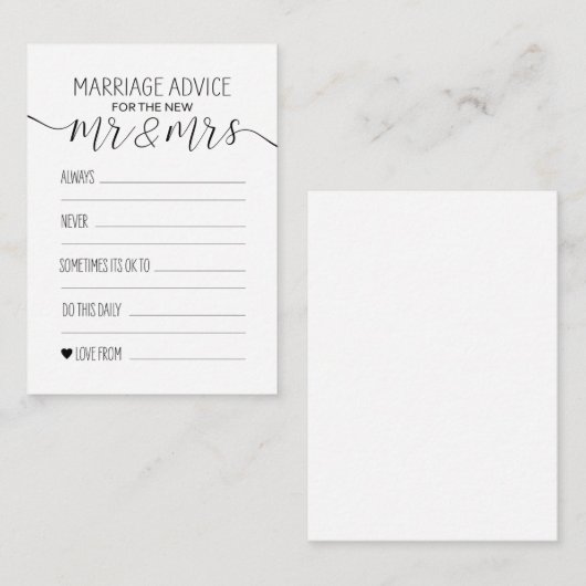 Eheschließungsberatungskarte für den neuen Herrn u Hinweiskarte (Vorne/Hinten)