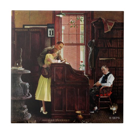 Eheschließungslizenz von Norman Rockwell Fliese (Vorderseite)