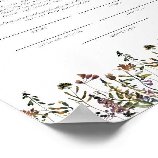Eheschließungszeugnis für die Wildblume HEIDI Poster (Ecke)