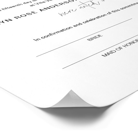 Eheschließungszeugnis für HARLOW 8.5x11 Poster (Ecke)