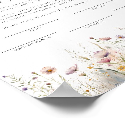 Eheurkunde Eleganter Wildblumen Poster (Ecke)