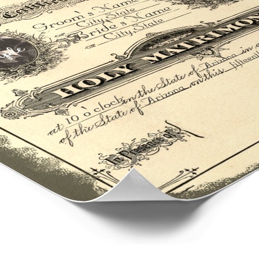 Ehezertifikat der Vintagen 1800er Jahre Poster (Ecke)