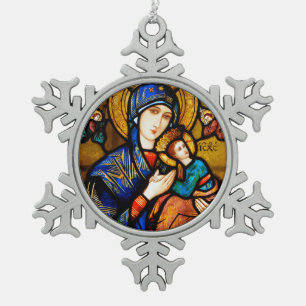 Ehre an Jesus und Maria Schneeflocken Zinn-Ornament