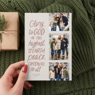 Ehre sei Gott drei Foto rosa religiöses Weihnachte Feiertagskarte