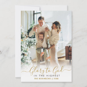 Ehre sei Gott Gold Schrift Elegant 2 Foto Weihnach Feiertagskarte