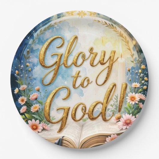 Ehre sei Gott - Goldene Textwidmung mit Bibel Pappteller (Vorderseite)