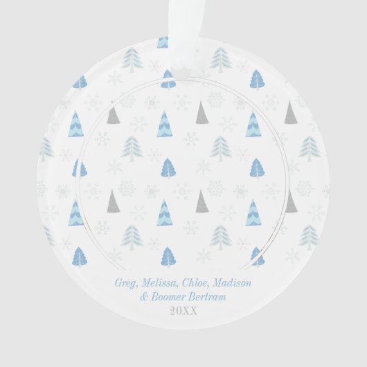 Ehre zu Gott Blue Tree Foto Card Ornament (Vorderseite)