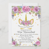 Ehrendes Brautparty, Unicorn, Weiß, Blumen Einladung (Vorderseite)