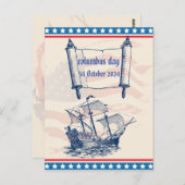 Ehrengeschichte des Columbus-Tages, 14. Oktober Postkarte (Vorne/Hinten)