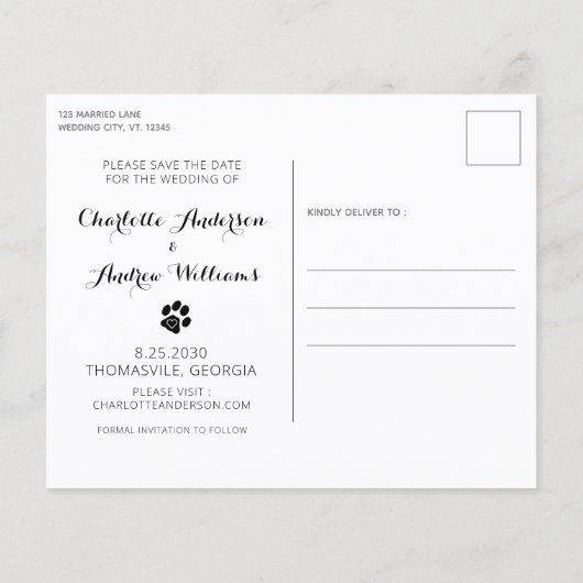 Ehrenhochzeit Hund speichern das Datum der Postkar (Rückseite)