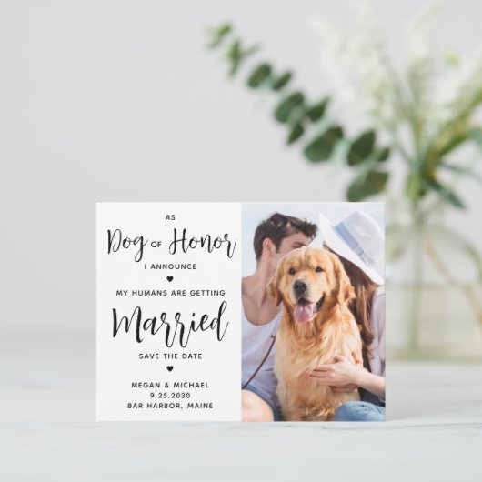 Ehrenhund Hochzeit retten das Datum Ankündigungspostkarte (Stehend Vorderseite)