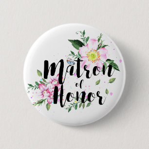 Ehrenmatrone Rosa Florale Wasserfarbe Hochzeit Button