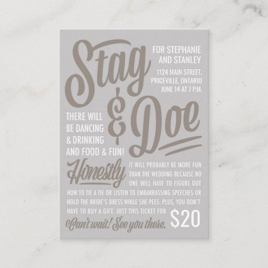 Ehrliches Stag & Doe Ticket (Vorderseite)