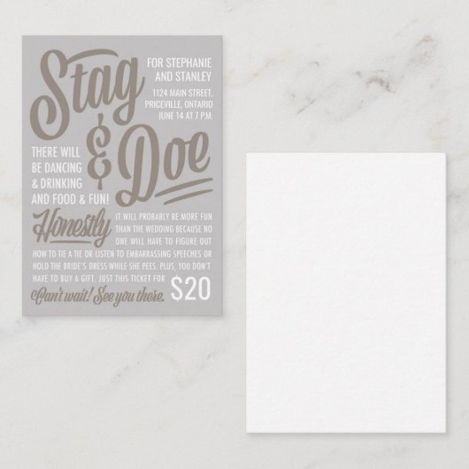 Ehrliches Stag & Doe Ticket (Vorne/Hinten)