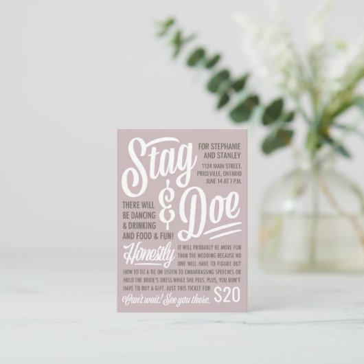 Ehrliches Stag & Doe Ticket (Stehend Vorderseite)