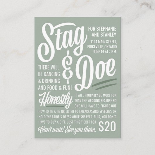 Ehrliches Stag & Doe Ticket (Vorderseite)