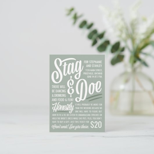 Ehrliches Stag & Doe Ticket (Stehend Vorderseite)